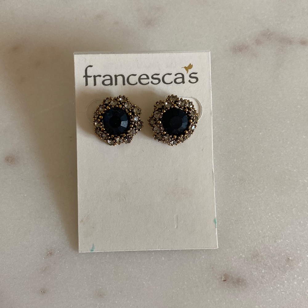 Francesca’s Navy Blue and Rhinestone Statement Earrings